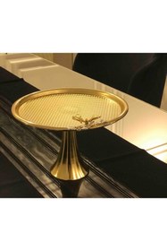 Resim Elzem Gold Kaplama Ayaklı Kek Standı Kelebek Figürlü Sunumluk Lüx 