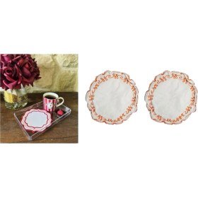 Resim Bosphorus Iki Adet Keten Kumaş Nakışlı Kahve Yanı Kokteyl Peçetesi & Bardak Altlığı 15CM 