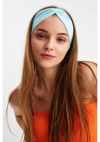 Resim Butik Çapraz Bağlamalı Kadın Bandana Saç Bandı, Kaymaz Yumuşak Esnek%100 Pamuklu Penye - Tek Ebat / Mavi Mavi 