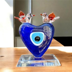 Resim Dekoratif Kristal Cam Kalpli Kuşlu Nazar Boncuğu Turuncu 