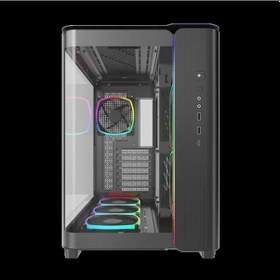 Resim Montech King 95 Pro Siyah Orta Kule Çift Bölmeli Kasa 6 Argb Fand İle 10 Port Argb Hub 
