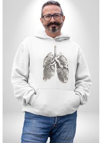 Resim Porselen Akciğer Çiçekler Açmış Kadın Erkek Beyaz Kapüşonlu Sweatshirt Hoodie Beyaz 