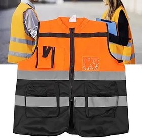 Resim Fafeicy YÜKSEK GÖRÜNÜRLÜK Motosiklet Sürüşü Trafik Yönetimi Için Fermuarlı Reflektif Yelek, Turuncu XL 