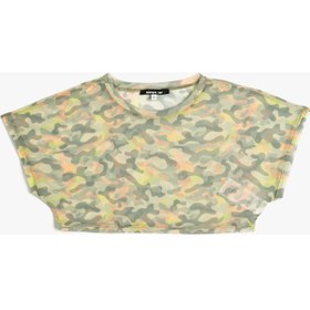 Resim Koton Transparan Crop Tişört Spor Kısa Kollu Bisiklet Yaka Kamuflaj Desenli Yeşil Desenli 4sak10067nk 4SAK10067NK7D6 Yeşil 
