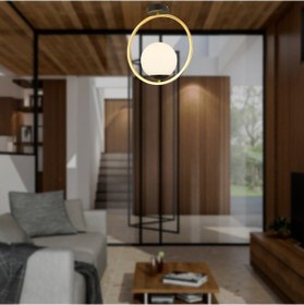 Resim Lifos Tekli Gold Kaplamalı Plafonyer Modern Mutfak Salon Avize 