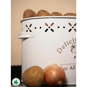 Resim Feyza Design Büyük Boy Metal Patates ve Soğan Kovası, Beyaz, Şık ve Pratik Kullanım 