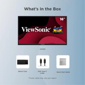 Resim Viewsonic VA1650 16 Inç Usb-C Hafif Taşınabilir IPS Monitör+Hdmı Kablo Hediye 