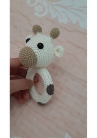 Resim El Örgüsü Çıngırak- Bebek Çıngırak Zürafa- Diş Kaşıyıcı Krem Krem 