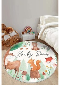 Resim West Home Makinede Yıkanabilir Kaymaz Taban Leke Tutmaz Yuvarlak Çocuk Halısı Oyun Matı Wh 552 Green Yuvarlak Yeşil 