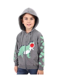 Resim Toontoy Kids Toontoy Erkek Çocuk Kapüşonlu Fermuarlı Baskılı Örme Hırka - 2 İplik Antrasit 
