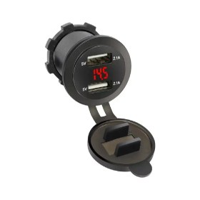 Resim Voltmetreli USB Portu 4.2A 12V 24V Kırmızı LED Işıklı 