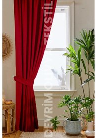 Resim Devrim Olivya Tekstil Lüks 1. Sınıf Özel Dikim Kirmizi Blackout Işık Geçirmez Fon Perde Ekstraforlu Karartma Blackout Kırmızı 