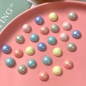 Resim DIY El İşleri için 12mm Pastel Makaron Akrilik Boncuklar - Yuvarlak Yarım Matkap Boncuklar Pembe, Mavi, Sarı, Mor ve Beyaz Renklerde - Küpe, Saç Tokası ve Telefon Kılıf Süslemeleri için İdeal, Takı Yapımı İçin Boncuklar 