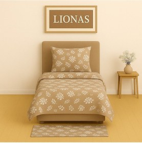 Resim Tek Kişilik Desenli Nevresim + 1 Adet Kapaklı Yastık Kılıfı Bej 