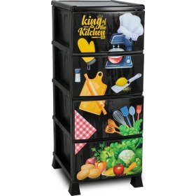 Resim Homie 4 Katlı Çekmeceli Baskılı Desenli Kapaklı Plastik Komidin - Sebzelik - Çekmece 