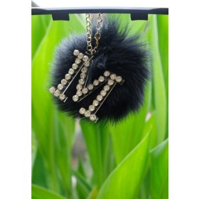 Resim Tilki Tüyü Ponponlu Gold Harfli Dikiz Süsü 