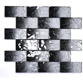 Resim MozaiKristaL Mutfak alnı ve iç dekorasyon için 48x98mm. Siyah Gümüş Sim Efekti, 30x30cm Fileli Kristal Mozaik. 