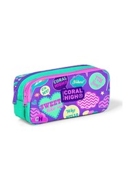 Resim Coral High Kids Su Yeşili Mor Desenli İki Bölmeli Kalem Çantası 22159 