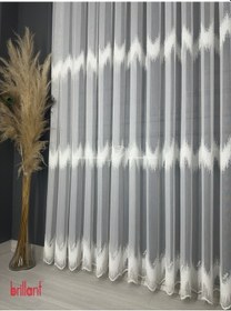 Resim Tül Perde İşlemeli Brillant Marka Ritim Desen Ekru 