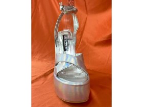 Resim Lescarpe LES053 Gümüş Hologram Kadın Klasik Topuklu Ayakkabı Önü Arkası Platform 