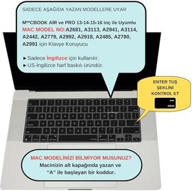 Resim McStorey MacBook Klavye Koruyucu Silikon US İngilizce Uyumlu Air 13.6-15.3 ve Pro 14.2-16.2 M1-M2-M3-M4-M5 Ultra İnce Toz ve Sıvı Koruma Siyah 