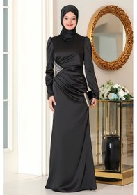 Resim Raika Moda Bel Taş Baskı Şık Saten Efsun Abiye Siyah 