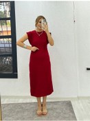 Resim Kadın Bisiklet Yakat-kolmidi Boy Elbise Bordo 