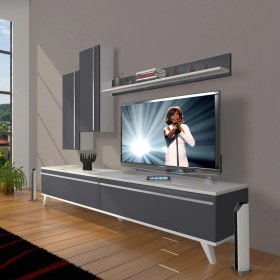 Resim Decoraktiv Eko 7 Mdf Std Retro Tv Ünitesi Tv Sehpası - Beyaz - Antrasit 