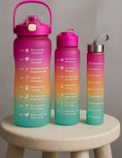 Resim QUİCKPREP PAPATYALI Motivasyonel 3 lü Set Su Matarası 2 lt+900 ml+500 ml Tritan Spor Salonu Suluk 