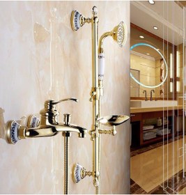 Resim Banyo Altın Dore Duş Seti Özel Taşlı 