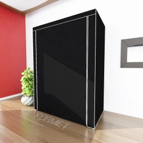 Resim Beyaz Pazar Bez Dolap Yorgan Hurcu Metal Profilli Portatif Bez Dolap Gardırop Siyah 