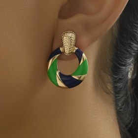 Resim 1 Çift Moda Modern Pastoral Enamel Spiral Rüzgar Değirmeni Desenli Demir Alaşımlı Küpe, Demir Posta Sahip, Seksi ve Köy Tarzı, Günlük Giyim ve Tatil için Çok Yönlü, Tüm Mevsimler için Şık 