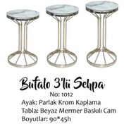 Resim Zigon Brc Bufalo Model Beyaz Mermer Temper cam Metal GÜMÜŞ Renk Kaplama Metal Ayak El Yapım 