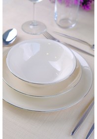 Resim Tabak Evi Chic Platin Porselen Yemek Takımı 24 Parça 6 Kişilik Beyaz - Gümüş 