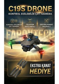 Resim C19s Katlanabilir Çift Kameralı Akıllı Drone Wifi Fpv Canlı Görüntü, Led Işıklı 