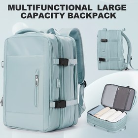 Resim Erkek ve Kadınlar için Açık Mavi Naylon Sırt Çantası, Geniş Kapasiteli, Rahat Seyahat Dizüstü Bilgisayar Çantası, Ayarlanabilir Askılar, Polyester Astar, Fermuarlı Kapatma, Spor Stili, USB Şarj, Lise, Üniversite Öğrencileri ve Açık Hava İçin 