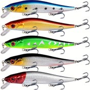 Resim 5 adet 14cm/5.51 inç Yüzme Minnow Sert Yem - 23g Turna Balıkçılığı İçin Yapay Trolling Crankbait Üçlü saç tokası ile 