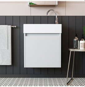 Resim Roomart Ayaksız Tek Kapaklı Lavabolu Beyaz 50 Cm Banyo Dolabı Mat Beyaz 