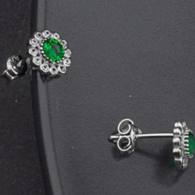 Resim Miavi Silver 925 Ayar Gümüş Papatya Zümrüt Model Küpe 