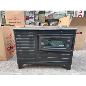 Resim Paris Mat Siyah Emaye Kovalı Kuzine Uyuyan Soba Odun Kömür 