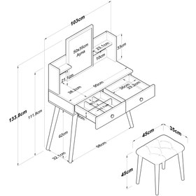Resim Rani Mobilya Rani Bj102 Makyaj Masası 2 Çekmeceli Raflı Aynalı Takı Düzenleyici + Tabure Takım Beyaz 