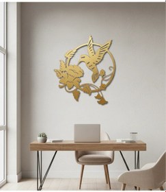 Resim Sinek Kuşu Ve Yaban Gülü Desenli Dekoratif Metal Duvar Tablosu 