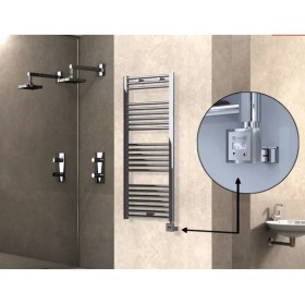 Resim Radyatörstore - Haiti Elektrikli Havlupan 300 Watt 500X1200 Düz Krom (Ktx3 Termostatlı) 