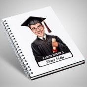 Resim Karikatürlü Diplomalı Erkek Üniversiteli Öğrenci Defter 