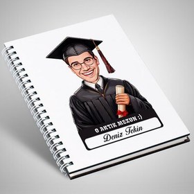 Resim Karikatürlü Diplomalı Erkek Üniversiteli Öğrenci Defter 