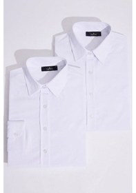 Resim Tudors Kadın 2'li Paket Beyaz Slim Fit Dar Kesim Uzun Kollu Pamuklu Vücuda Oturan Dokulu Basic Gömlek-51051 