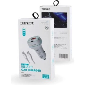 Resim Tonex TA-38W 2 Girişli 38W Type-C To Type-C Kablolu Hızlı Araç Şarjı Işıklı - 