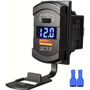 Resim Honeybeeshop 12v 24v Usb Kollu Anahtar Priz Kapağı Pd Qc3.0 Led Voltmetreli Kırmızı Işık Tel Sigorta Tekne Karavan Motosiklet 