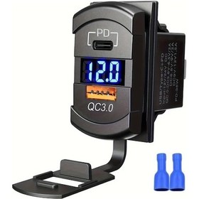 Resim Honeybeeshop 12v 24v Usb Kollu Anahtar Priz Kapağı Pd Qc3.0 Led Voltmetreli Kırmızı Işık Tel Sigorta Tekne Karavan Motosiklet 