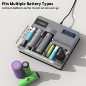 Resim 7-Bay USB Şarj Edilebilir Pil Şarj Cihazı, Akıllı LED Ekran, 1.2V Ni-MH Ni-CD ve 4.2V/2A 18650 16340 14500 21700, 4.2V/1.5A 26650 32650 Pil, Ofis, Laboratuvar, Ticari Kullanım İçin İdeal - Gri (Piller Dahil Değildir) 